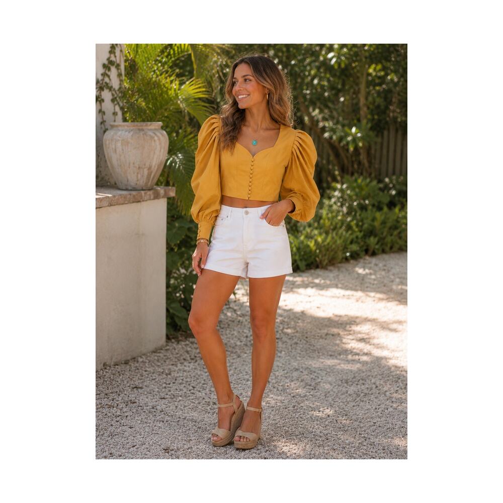 THE MOON When Doves Cry Collection Puff Sleeve Cropped Top NWT M